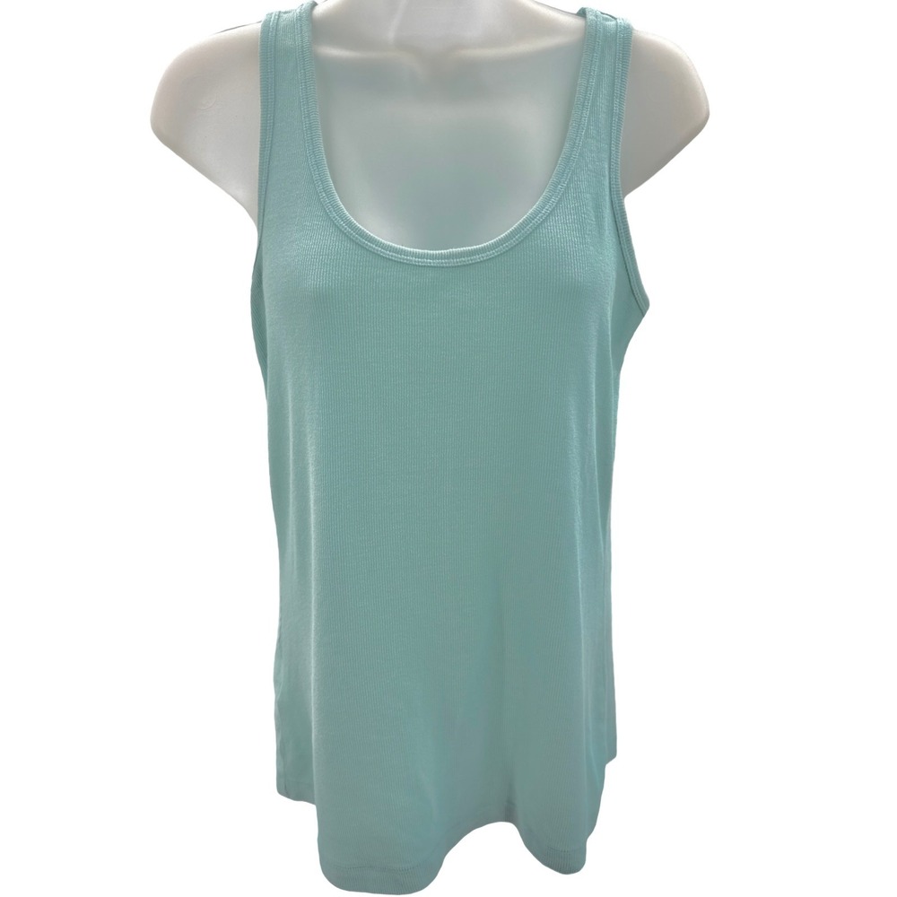 Tommy Bahama Tank Top Medium Aqua Ribbed Scoop Neck Coastal Resort Stretch